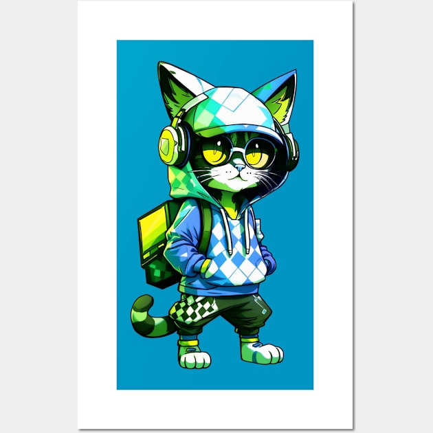 DJ Kitty Vibes (green blue) Wall Art by kendrys